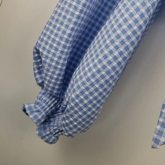 Zara Light Blue Gingham Tie-Front Crop Top Si'e Large - Picture 5 of 8